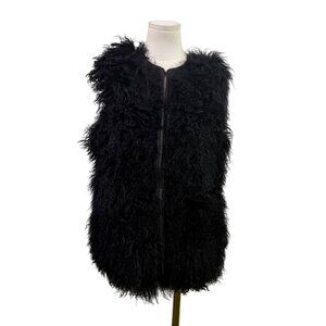 7 For All Mankind Womens Black Lamb Fur Sweater Vest Soft Fuzzy Texture Size S